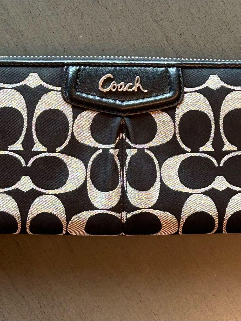 Coach Black and Gray Signature Canvas Wallet